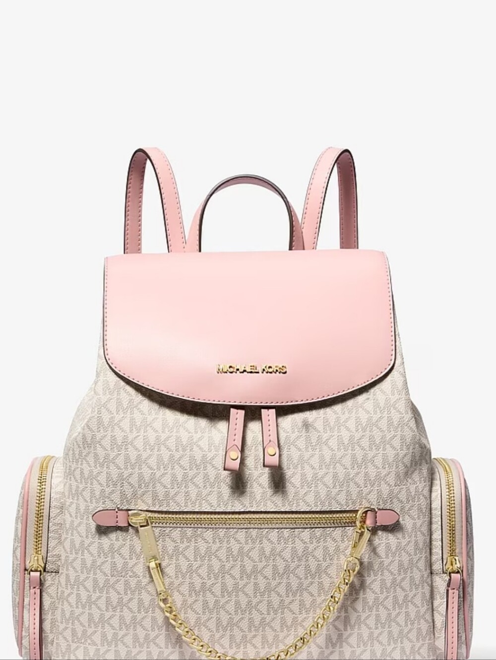 Michael Kors Beige and Blush Signature Logo Backpack